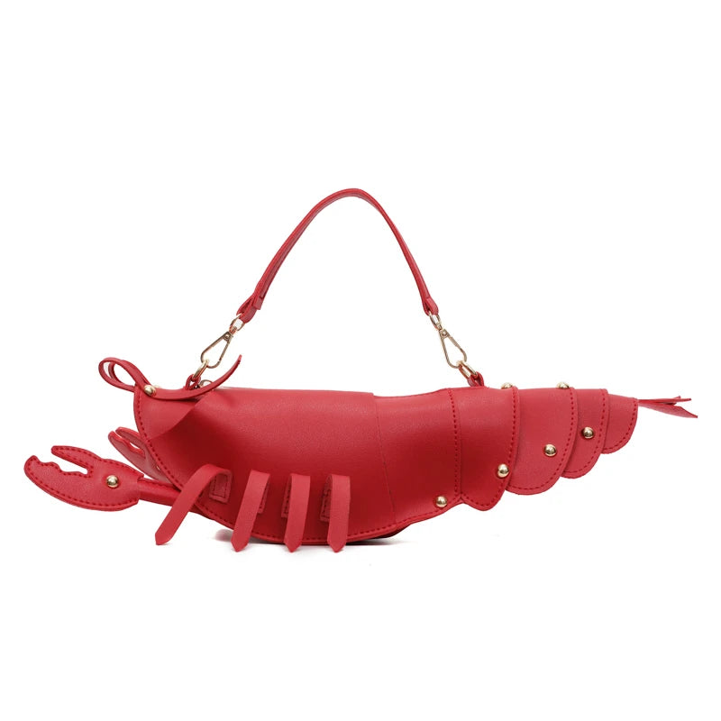 Lobster-Shaped PU Leather Crossbody Bag, Solid Color Rivet Shoulder Bag, Stylish Zipper Handbag for Work & Everyday Use