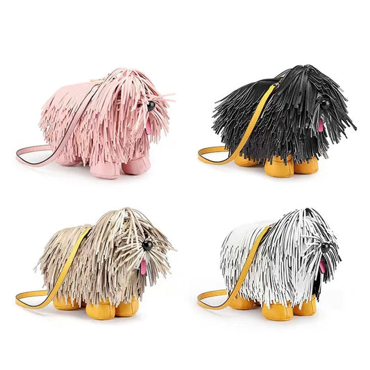 Women's Puppy Shape Crossbody Bag, Cute Cartoon Animal Tassel Shoulder Purse