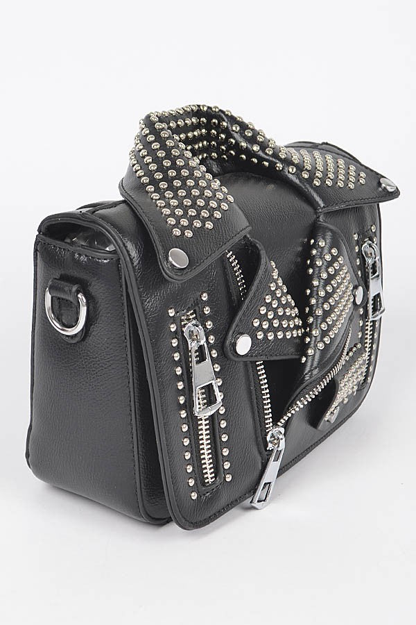Faux Leather Metal Studded Jacket Clutch