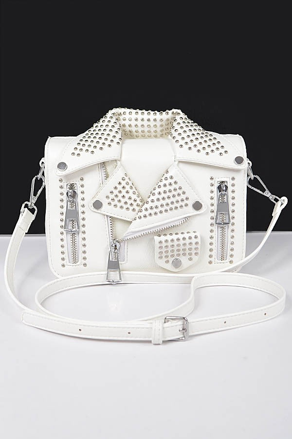 Faux Leather Metal Studded Jacket Clutch