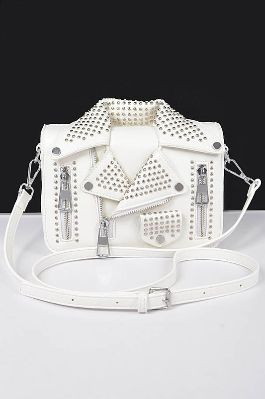 Faux Leather Metal Studded Jacket Clutch