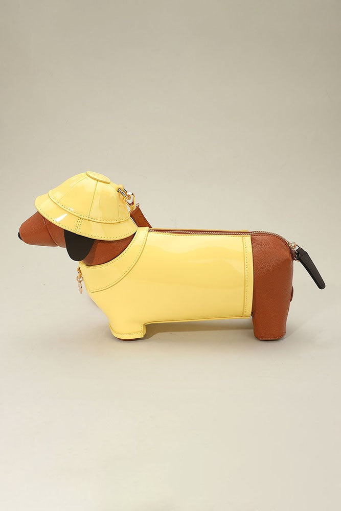 Faux Leather Raincoat Puppy Crossbody Bag