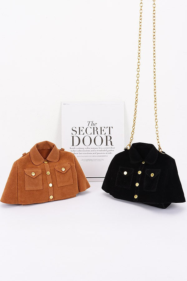 Faux Suede Jacket Crossbody Bag