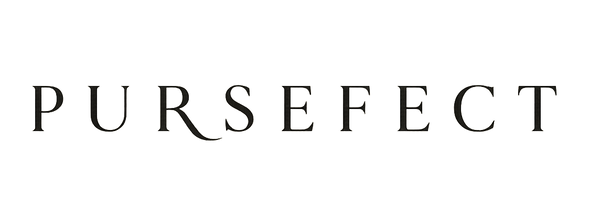The PURSEFECT brand name is displayed in a clean, black serif typeface centered on a solid white background.