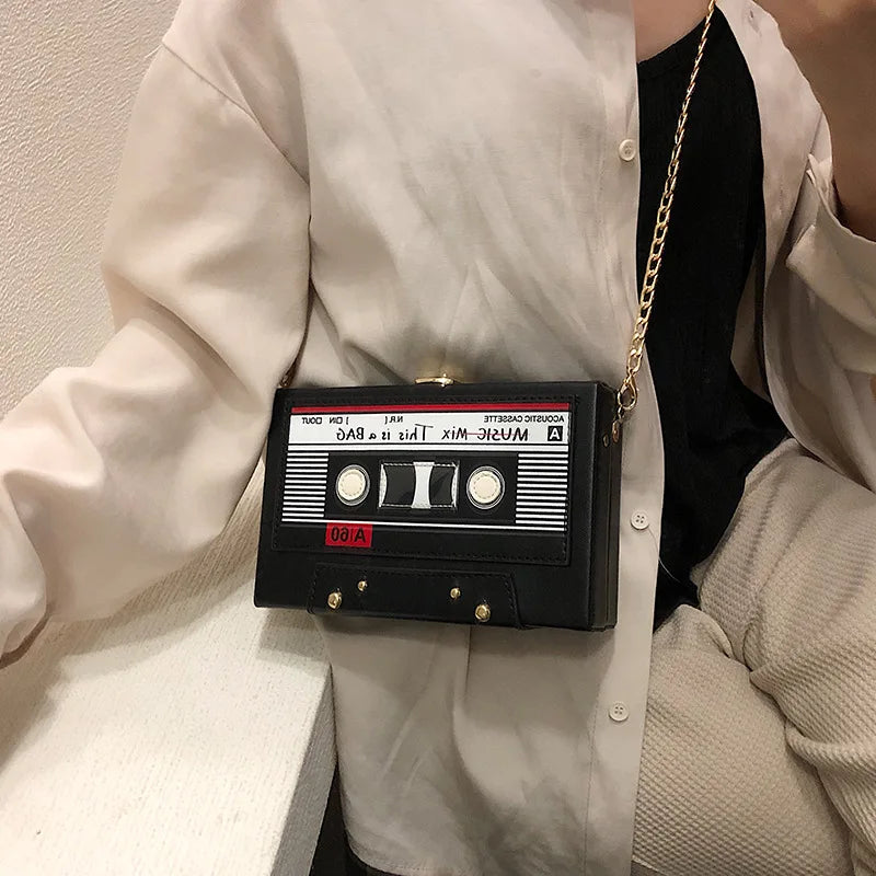 Retro Cassette Tape Crossbody Bag | Cute Chain Purse for Women