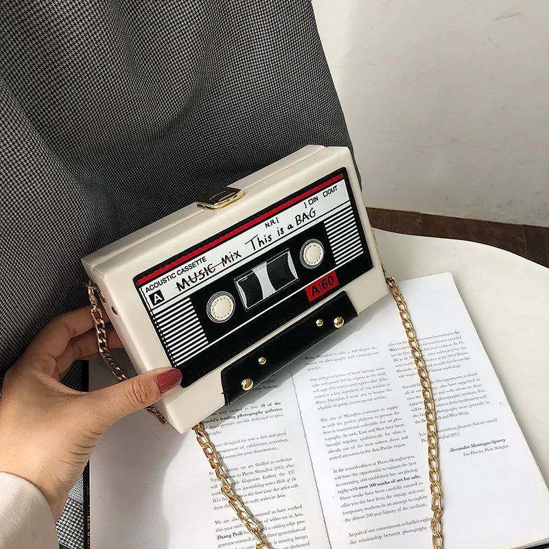 Retro Cassette Tape Crossbody Bag | Cute Chain Purse for Women