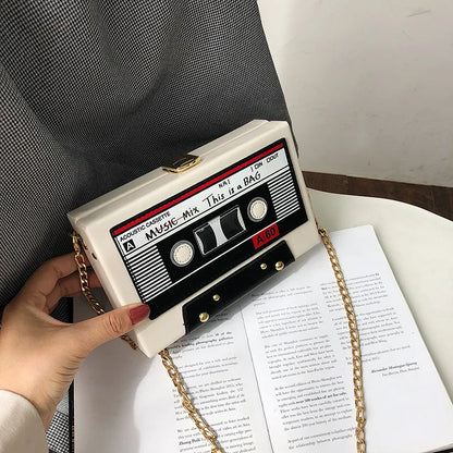 Retro Cassette Tape Crossbody Bag | Cute Chain Purse for Women