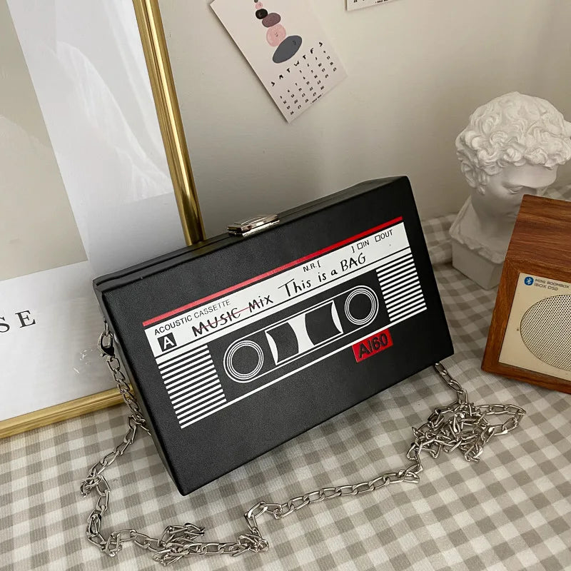 Retro Cassette Tape Crossbody Bag | Cute Chain Purse for Women
