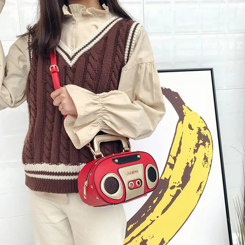 Vintage Radio Crossbody Bag for Women | Retro PU Leather Purse