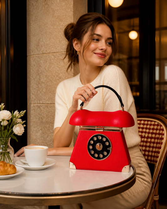 Telephone Shaped Clutch Bag, Designer PU Leather Crossbody Evening Purse for Women