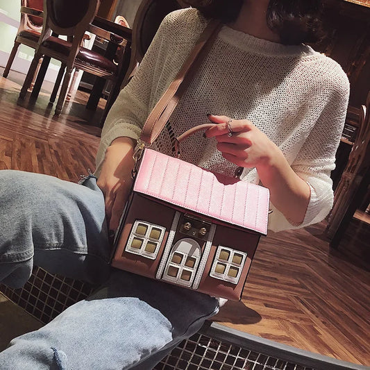 Women's Cute House-Shaped PU Leather Crossbody Bag, Designer Shoulder Purse, Small Handbag Tote