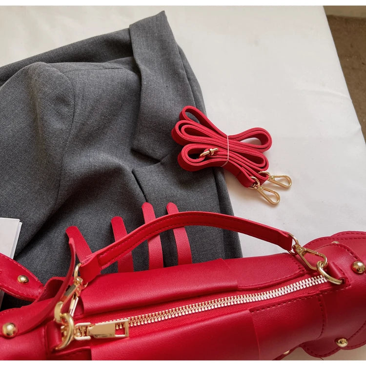 Lobster-Shaped PU Leather Crossbody Bag, Solid Color Rivet Shoulder Bag, Stylish Zipper Handbag for Work & Everyday Use