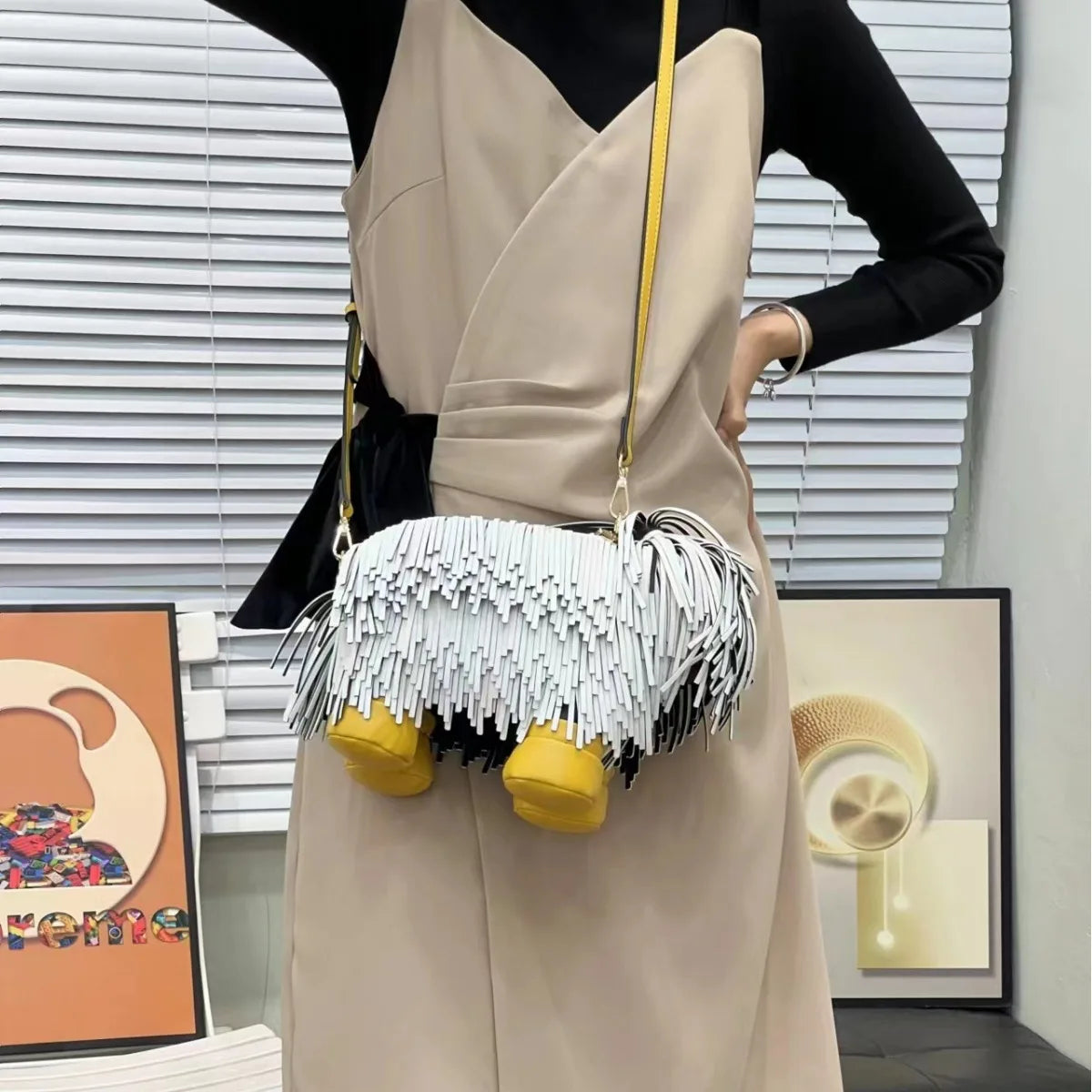 Novelty Tassel Puppy Shape Women's Shoulder Bag Crossbody Cute Cartoon Animal Shape Purses and Handbag Designer Tote Bag