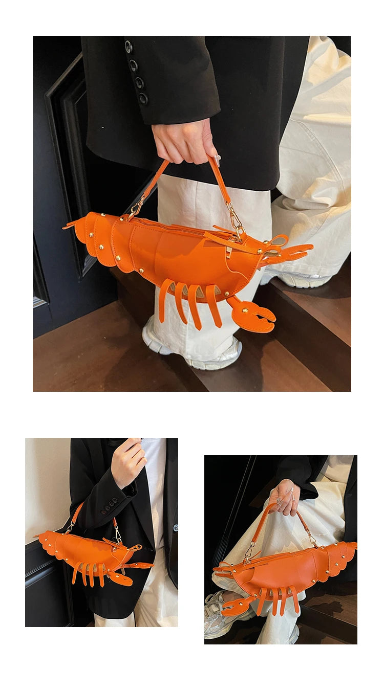 Lobster-Shaped PU Leather Crossbody Bag, Solid Color Rivet Shoulder Bag, Stylish Zipper Handbag for Work & Everyday Use