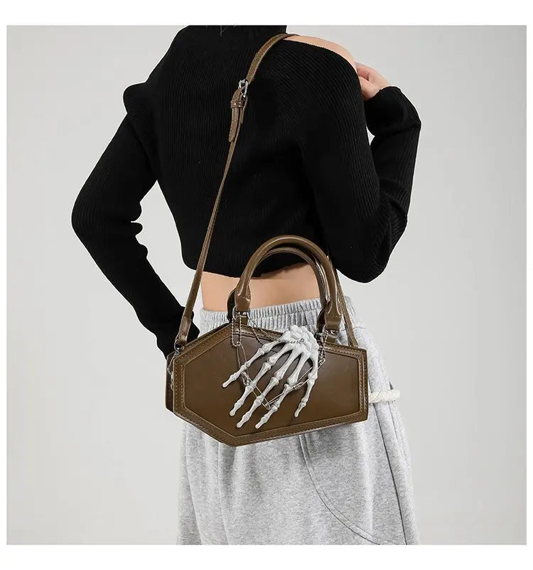 Gothic Coffin Handbag with Skeleton Hand | Alternative Shoulder Bag