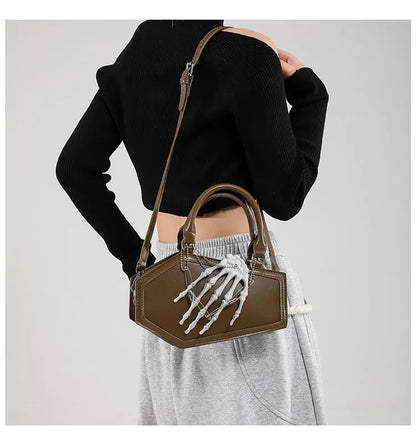 Gothic Coffin Handbag with Skeleton Hand | Alternative Shoulder Bag