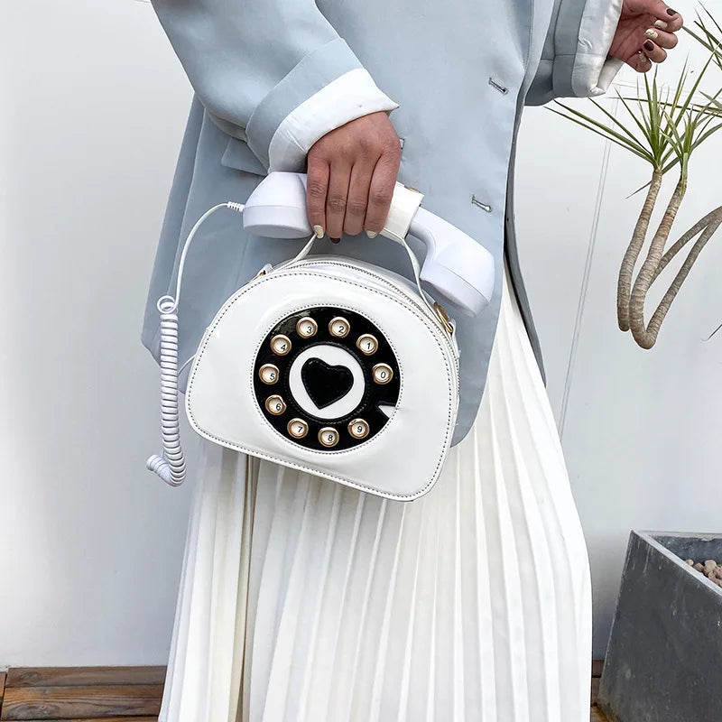 Women's Telephone Shaped Crossbody Bag – Retro PU Leather Shoulder Bag, Creative Designer Phone Purse, Cute Small Handbag for Girls