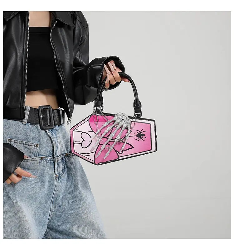 Gothic Coffin Handbag with Skeleton Hand | Alternative Shoulder Bag