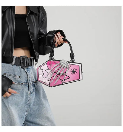 Gothic Coffin Handbag with Skeleton Hand | Alternative Shoulder Bag