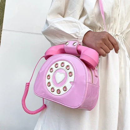 Women's Telephone-Shaped Crossbody Bag, Retro PU Leather Shoulder Purse, Cute Small Handbag
