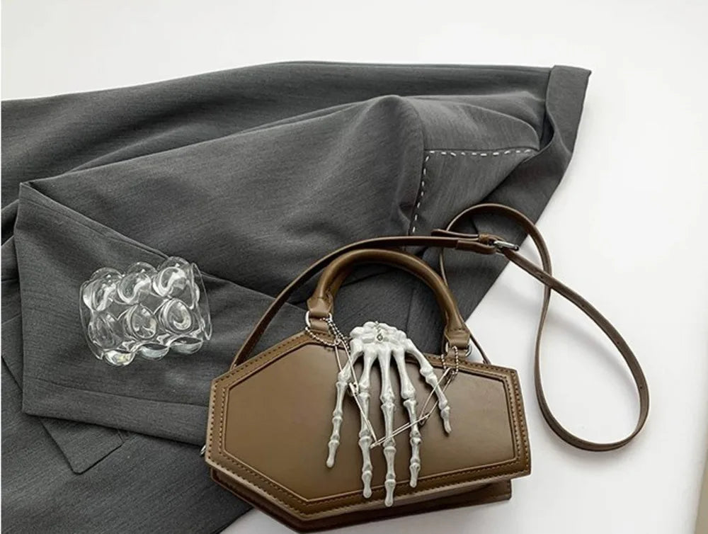 Gothic Coffin Handbag with Skeleton Hand | Alternative Shoulder Bag
