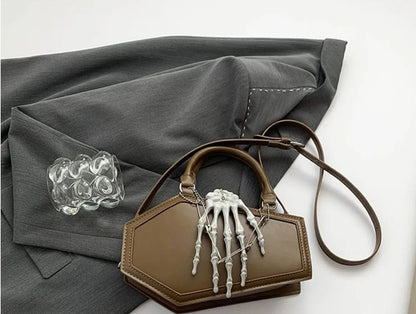 Gothic Coffin Handbag with Skeleton Hand | Alternative Shoulder Bag