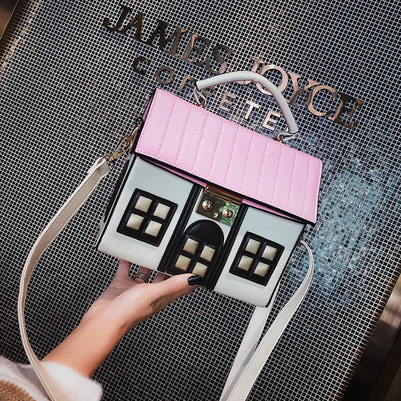 Women's Cute House-Shaped PU Leather Crossbody Bag, Designer Shoulder Bag, Stylish Handbag Purse & Small Tote