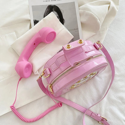 Women's Telephone-Shaped Crossbody Bag, Retro PU Leather Shoulder Purse, Cute Small Handbag