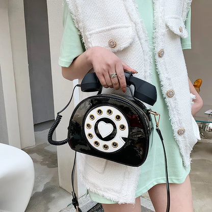 Women's Telephone-Shaped Crossbody Bag, Retro PU Leather Shoulder Purse, Cute Small Handbag