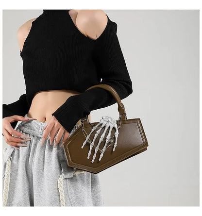 Gothic Coffin Handbag with Skeleton Hand | Alternative Shoulder Bag