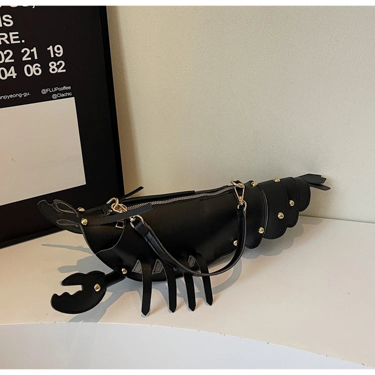 Lobster-Shaped PU Leather Crossbody Bag, Solid Color Rivet Shoulder Bag, Stylish Zipper Handbag for Work & Everyday Use