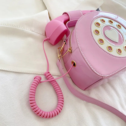 Women's Telephone-Shaped Crossbody Bag, Retro PU Leather Shoulder Purse, Cute Small Handbag