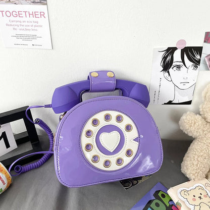 Women's Telephone-Shaped Crossbody Bag, Retro PU Leather Shoulder Purse, Cute Small Handbag