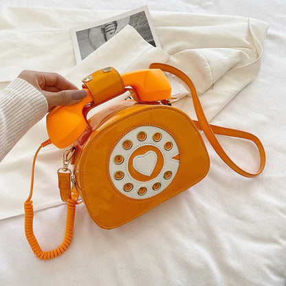 Women's Telephone-Shaped Crossbody Bag, Retro PU Leather Shoulder Purse, Cute Small Handbag