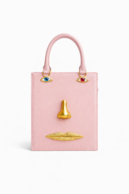 Women's Retro 3D Face Handbag, Unique PU Leather Square Shoulder Bag, Stylish Crossbody Purse