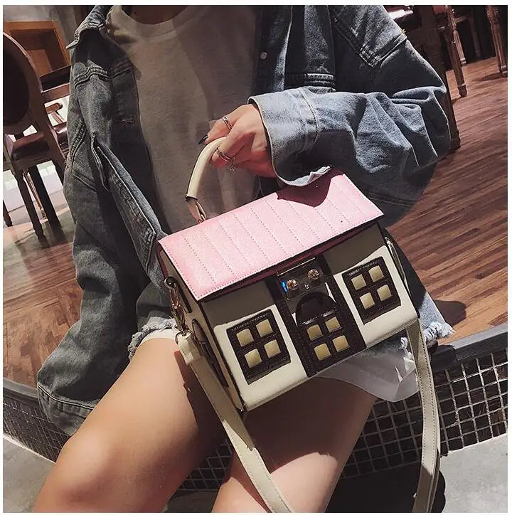 Women's Cute House-Shaped PU Leather Crossbody Bag, Designer Shoulder Bag, Stylish Handbag Purse & Small Tote