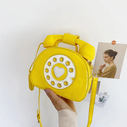 Women's Telephone-Shaped Crossbody Bag, Retro PU Leather Shoulder Purse, Cute Small Handbag
