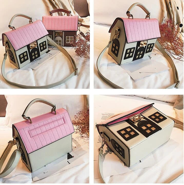 Women's Cute House-Shaped PU Leather Crossbody Bag, Designer Shoulder Bag, Stylish Handbag Purse & Small Tote
