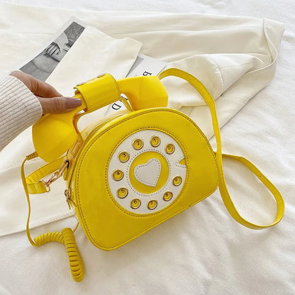 Women's Telephone-Shaped Crossbody Bag, Retro PU Leather Shoulder Purse, Cute Small Handbag