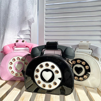 Women's Telephone-Shaped Crossbody Bag, Retro PU Leather Shoulder Purse, Cute Small Handbag
