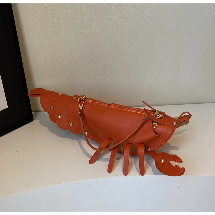 Lobster-Shaped PU Leather Crossbody Bag, Solid Color Rivet Shoulder Bag, Stylish Zipper Handbag for Work & Everyday Use