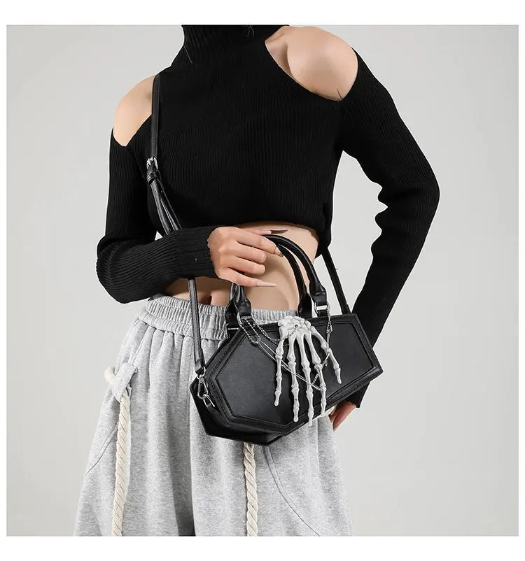 Gothic Coffin Handbag with Skeleton Hand | Alternative Shoulder Bag