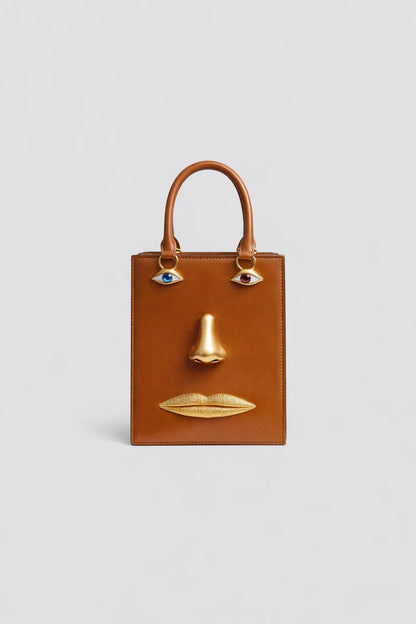 Women's Retro 3D Face Handbag, Unique PU Leather Square Shoulder Bag, Stylish Crossbody Purse