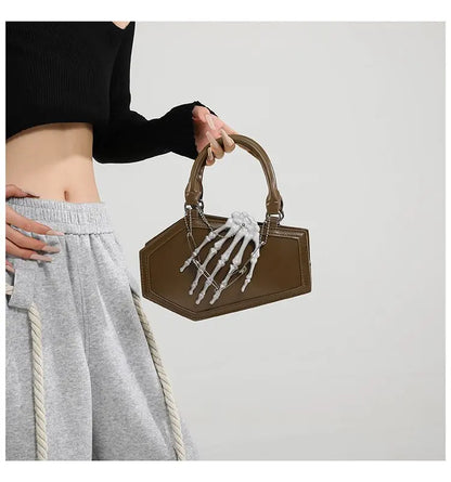 Gothic Coffin Handbag with Skeleton Hand | Alternative Shoulder Bag