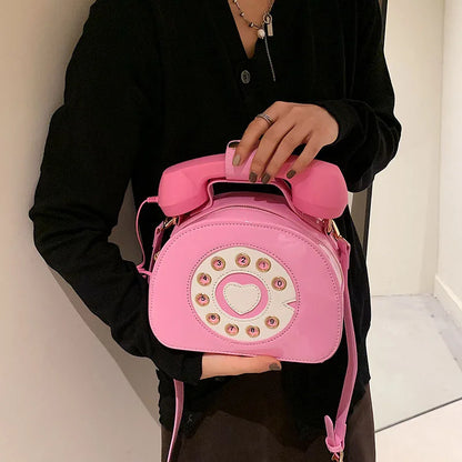 Women's Telephone-Shaped Crossbody Bag, Retro PU Leather Shoulder Purse, Cute Small Handbag