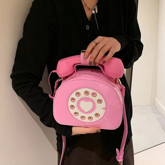 Women's Telephone Shaped Crossbody Bag – Retro PU Leather Shoulder Bag, Creative Designer Phone Purse, Cute Small Handbag for Girls