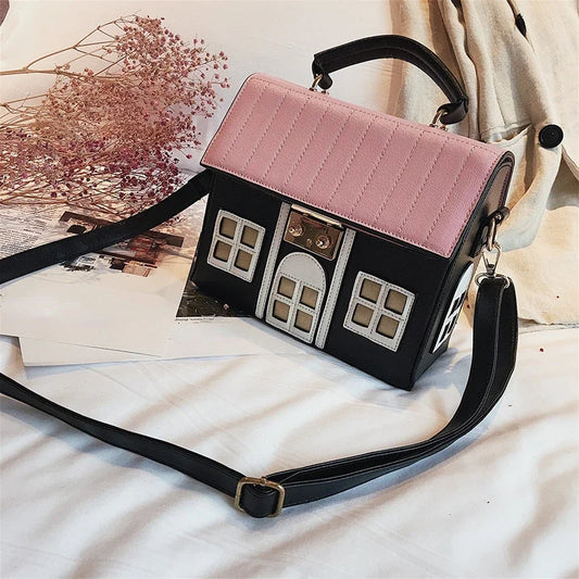 Women's Cute House-Shaped PU Leather Crossbody Bag, Designer Shoulder Purse, Small Handbag Tote