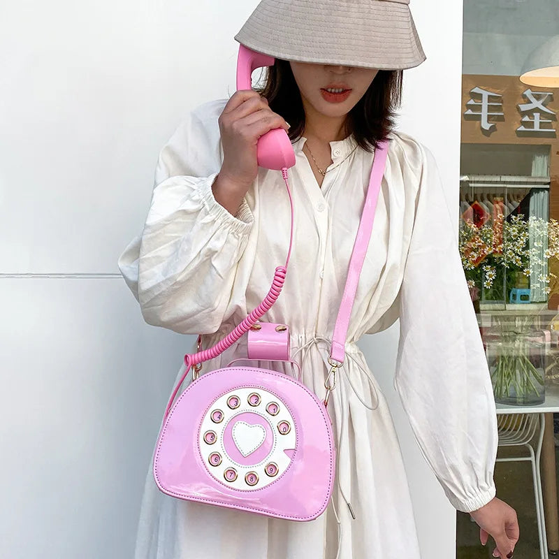 Women's Telephone Shaped Crossbody Bag – Retro PU Leather Shoulder Bag, Creative Designer Phone Purse, Cute Small Handbag for Girls
