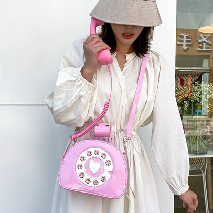 Women's Telephone-Shaped Crossbody Bag, Retro PU Leather Shoulder Purse, Cute Small Handbag