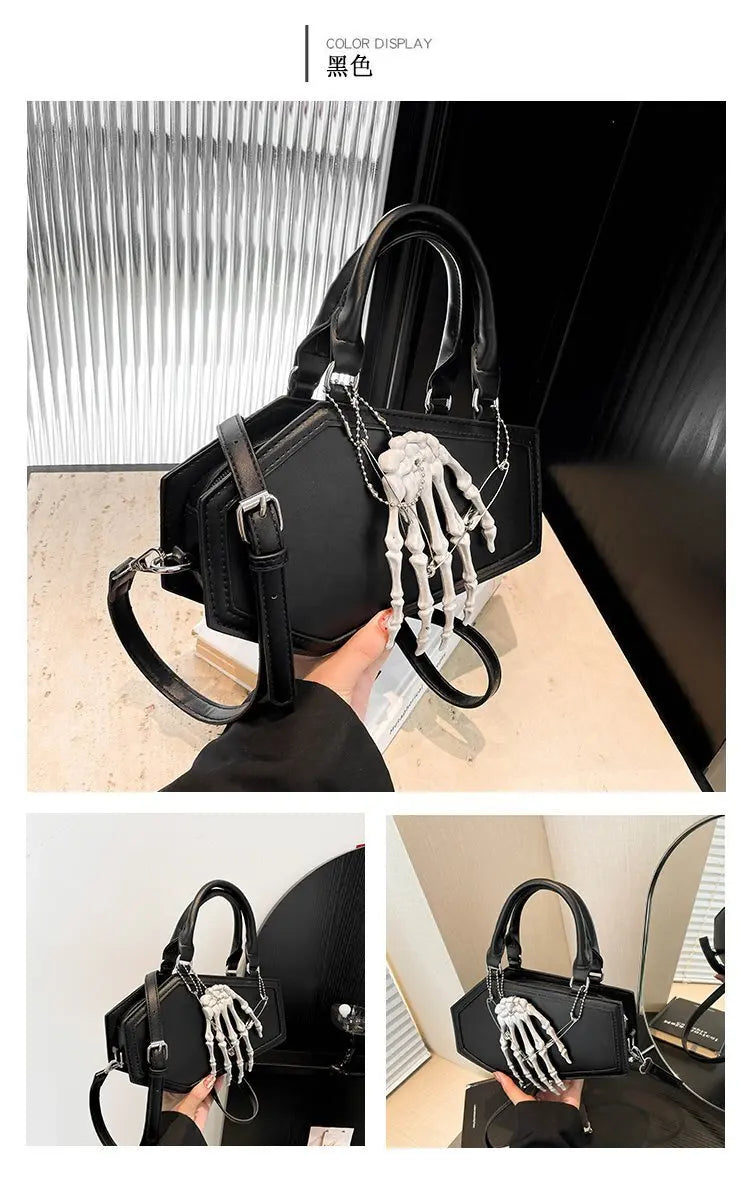 Gothic Coffin Handbag with Skeleton Hand | Alternative Shoulder Bag